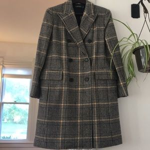 Lauren Ralph Lauren Plaid Wool Blend Double-Breasted Coat in Black and Cream